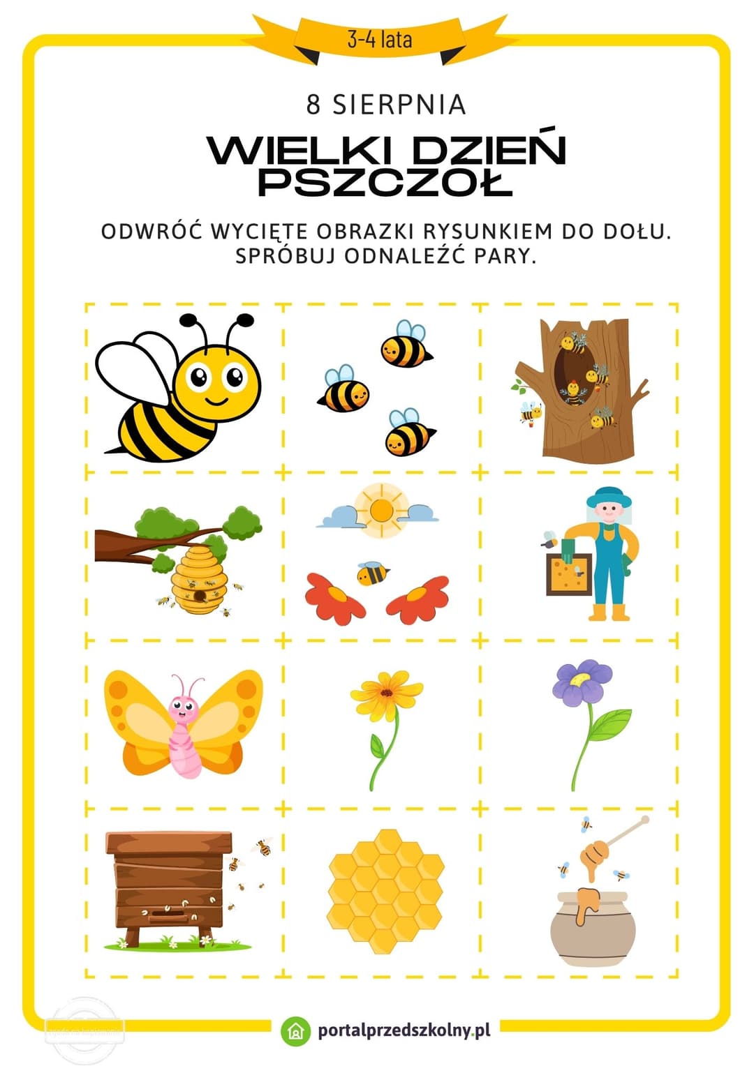   Karta pracy dla 3 i 4-latków na 8 sierpnia (Wielki Dzień Pszczół)