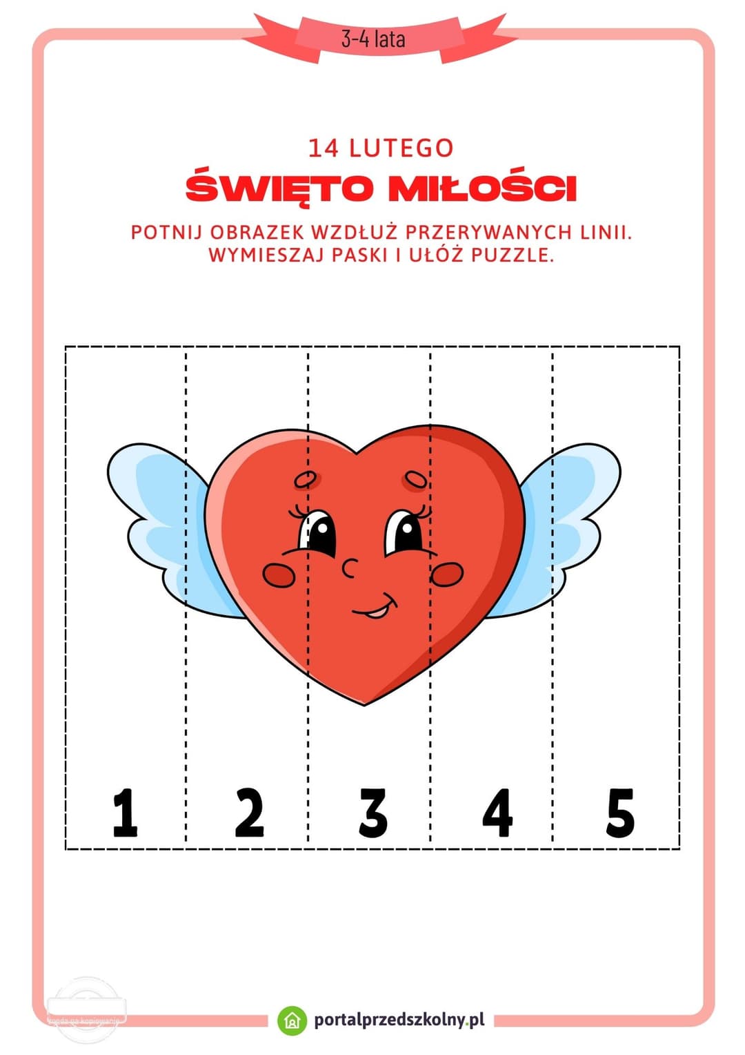 Karta pracy dla 3 i 4 latków na 14 lutego (Święto Miłości)
