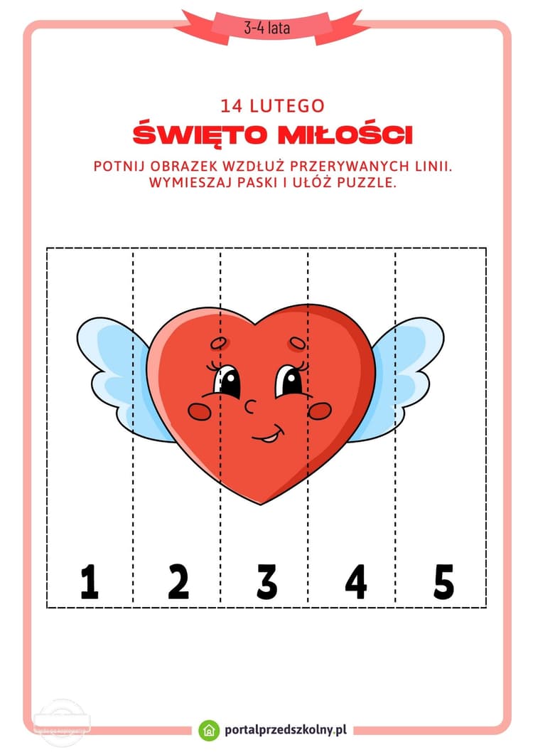 Karta pracy dla 3 i 4 latków na 14 lutego (Święto Miłości)