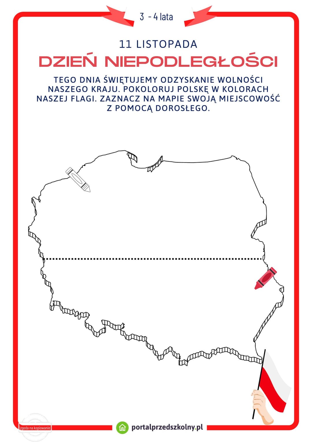   Karta pracy dla 3 i 4-latków na 11 listopada (Dzień Niepodległości)