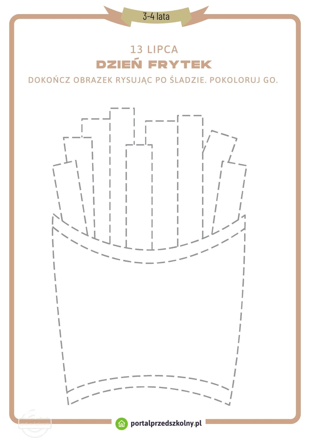 Karta pracy dla 3 i 4-latków na 13 lipca (Dzień Frytek) 