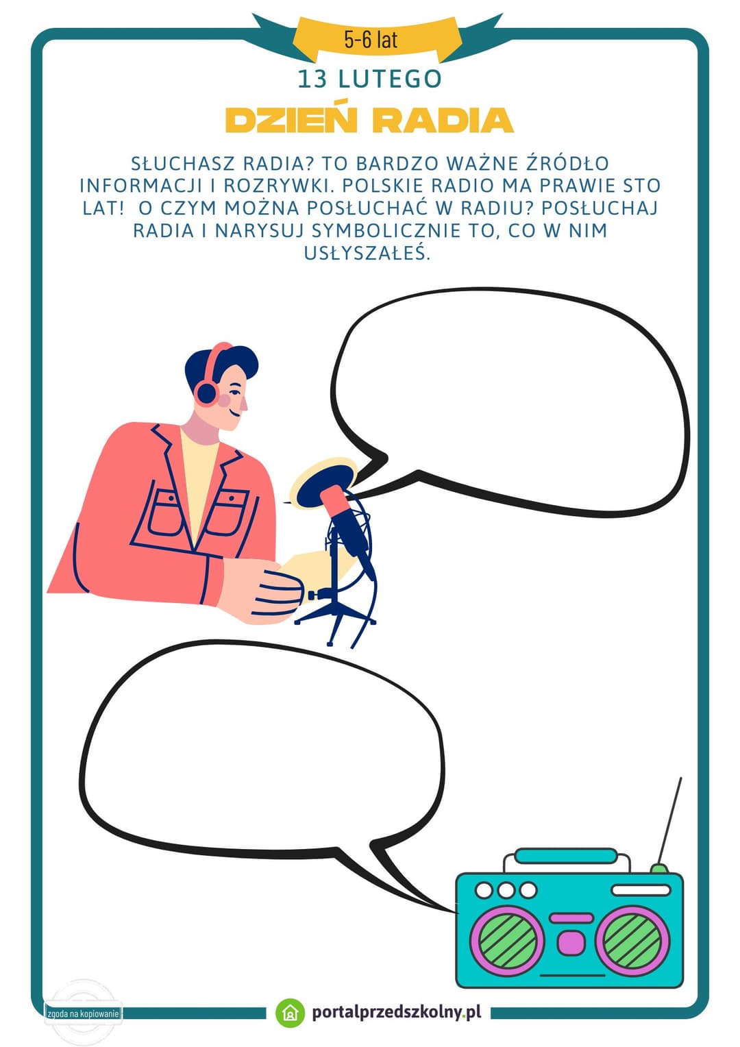Karta pracy dla 5 i 6 latków na 13 lutego (Dzień Radia)