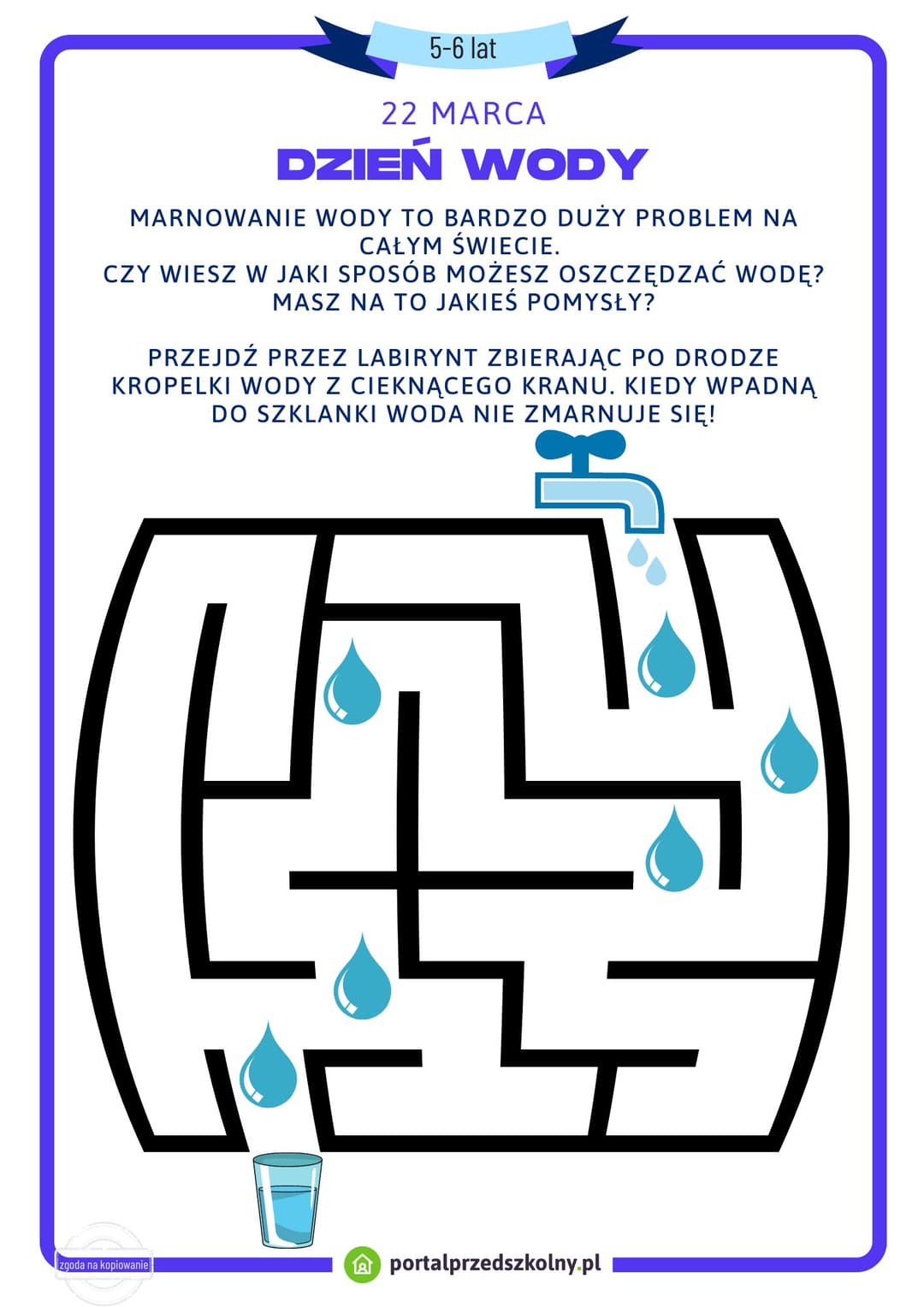   Karta pracy dla 5 i 6-latków na 22 marca (Dzień Wody)