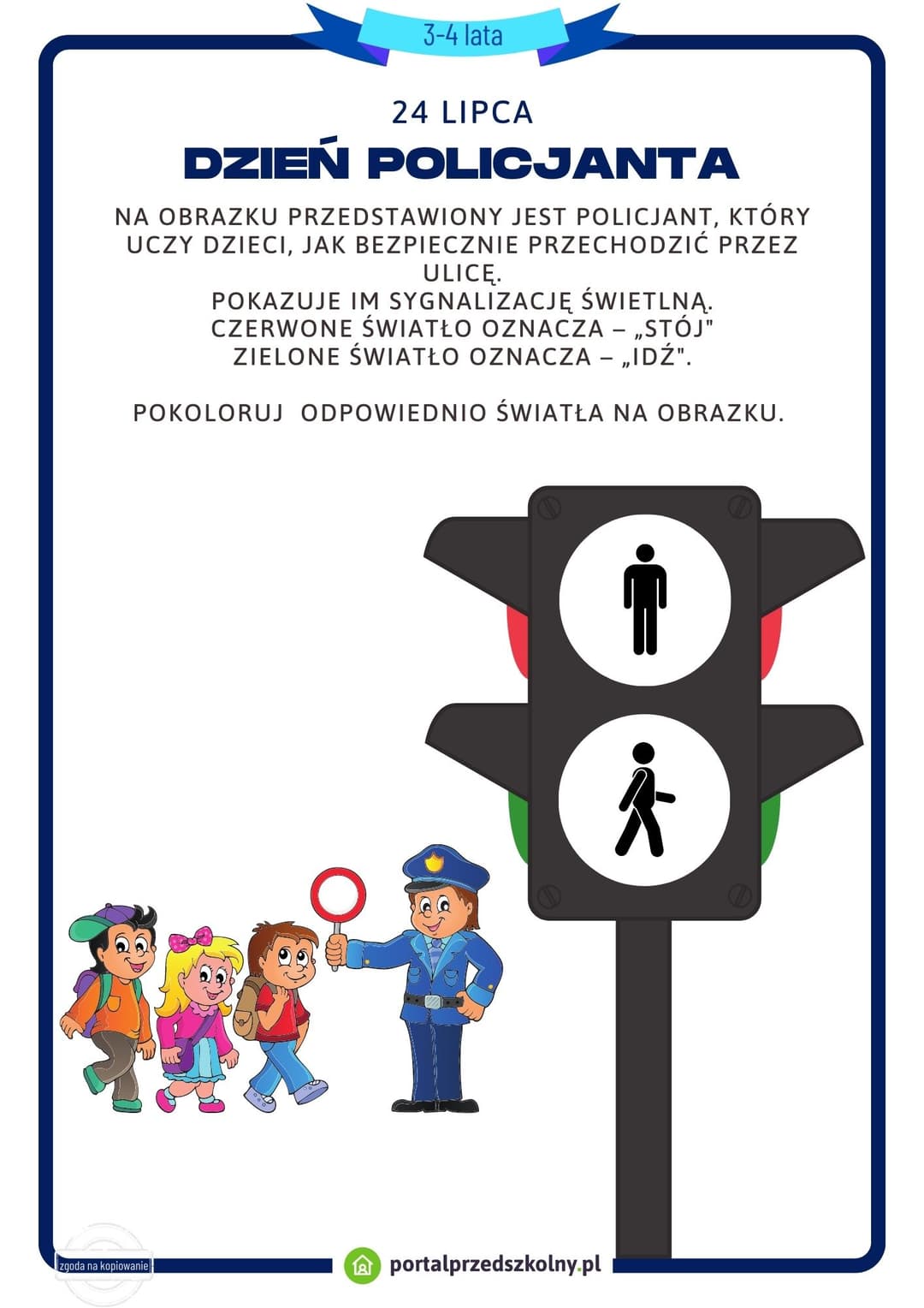 Karta pracy dla 3 i 4-latków na 24 lipca (Dzień Policjanta)