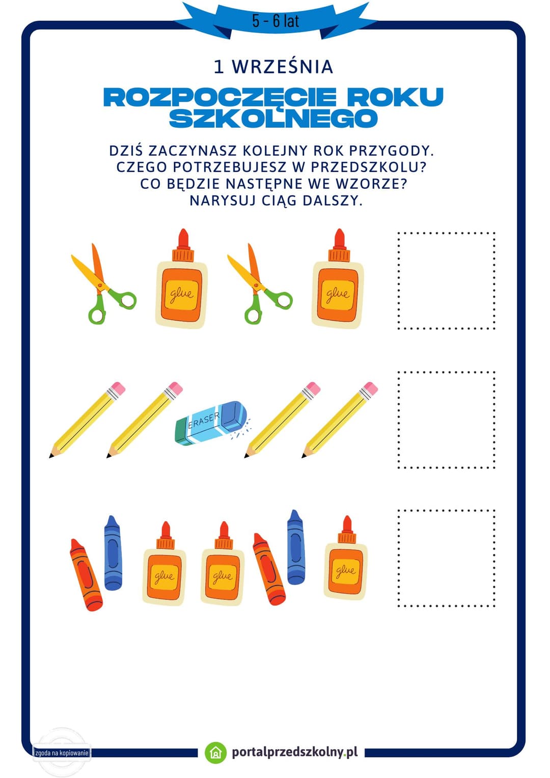   Karta pracy dla 5 i 6-latków na 1 września Pierwszy Dzień Przedszkola