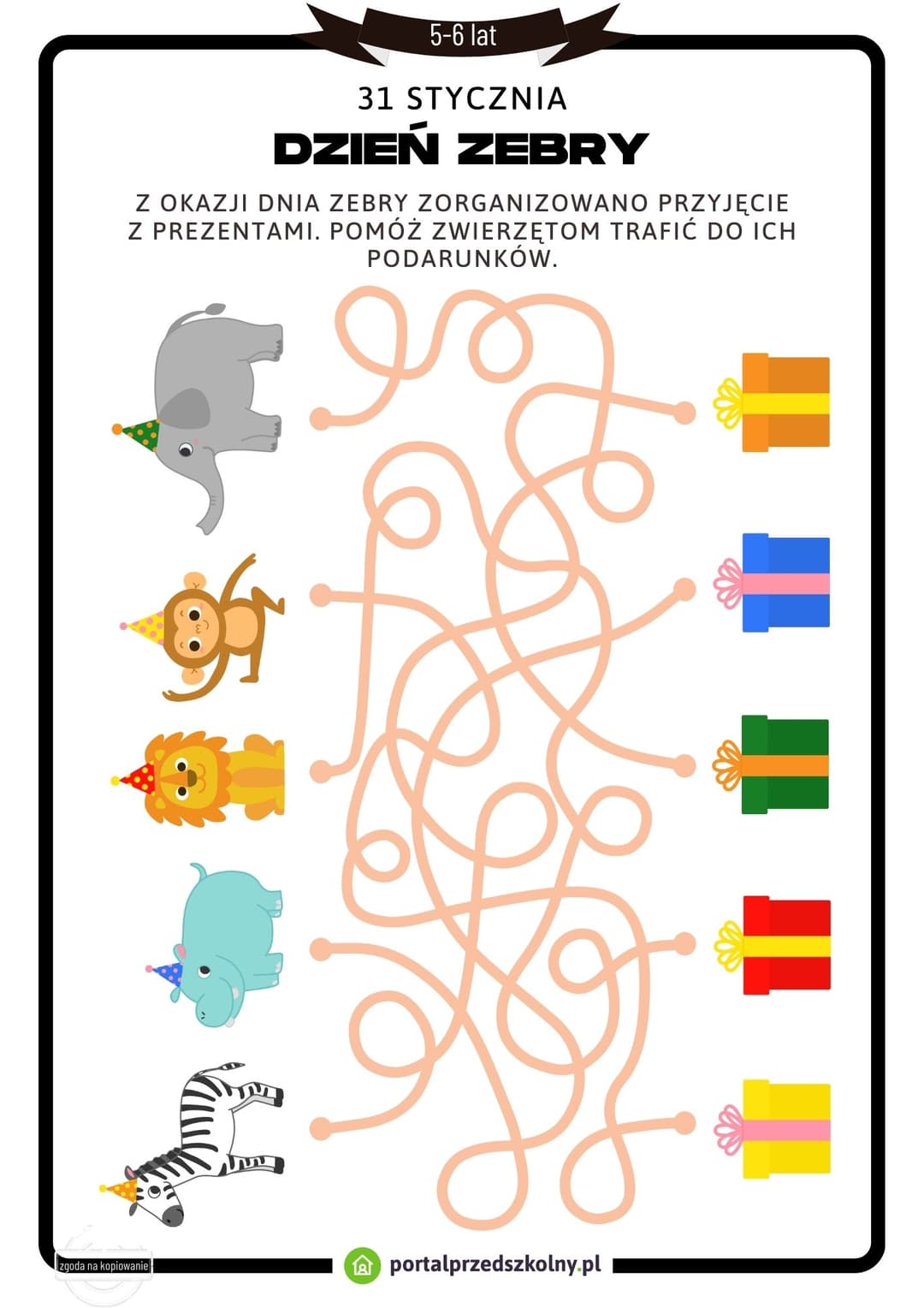   Karta pracy dla 5-6-latków na 31 stycznia (Dzień Zebry)