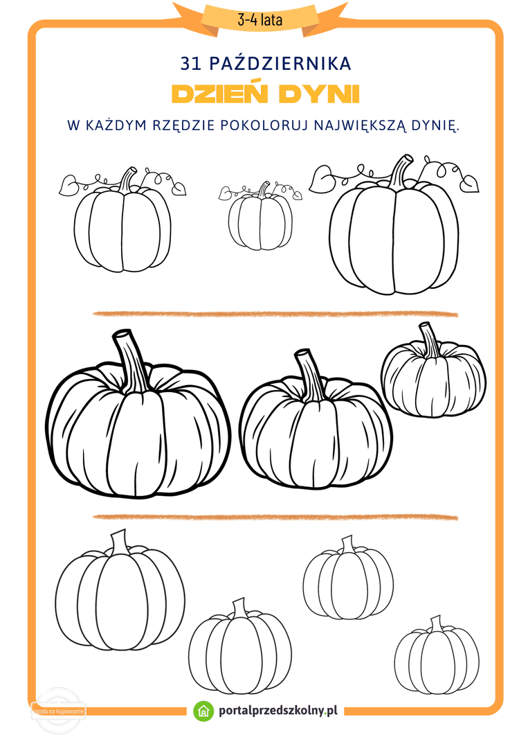 Karta pracy dla 3 i 4-latków na 31 października (Dzień Dyni)