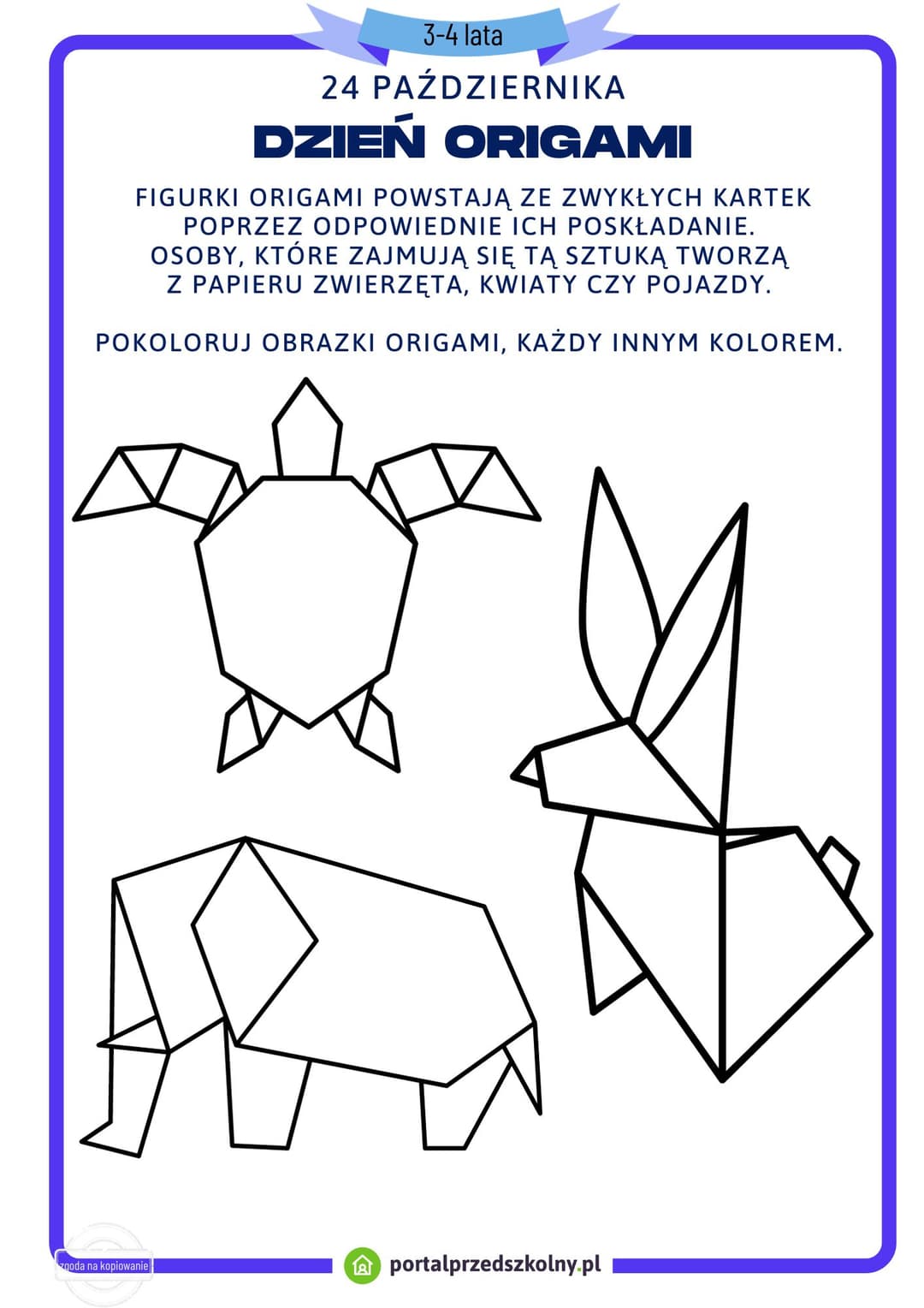 Karta pracy dla 3 i 4-latków na 24 października (Dzień Origami)