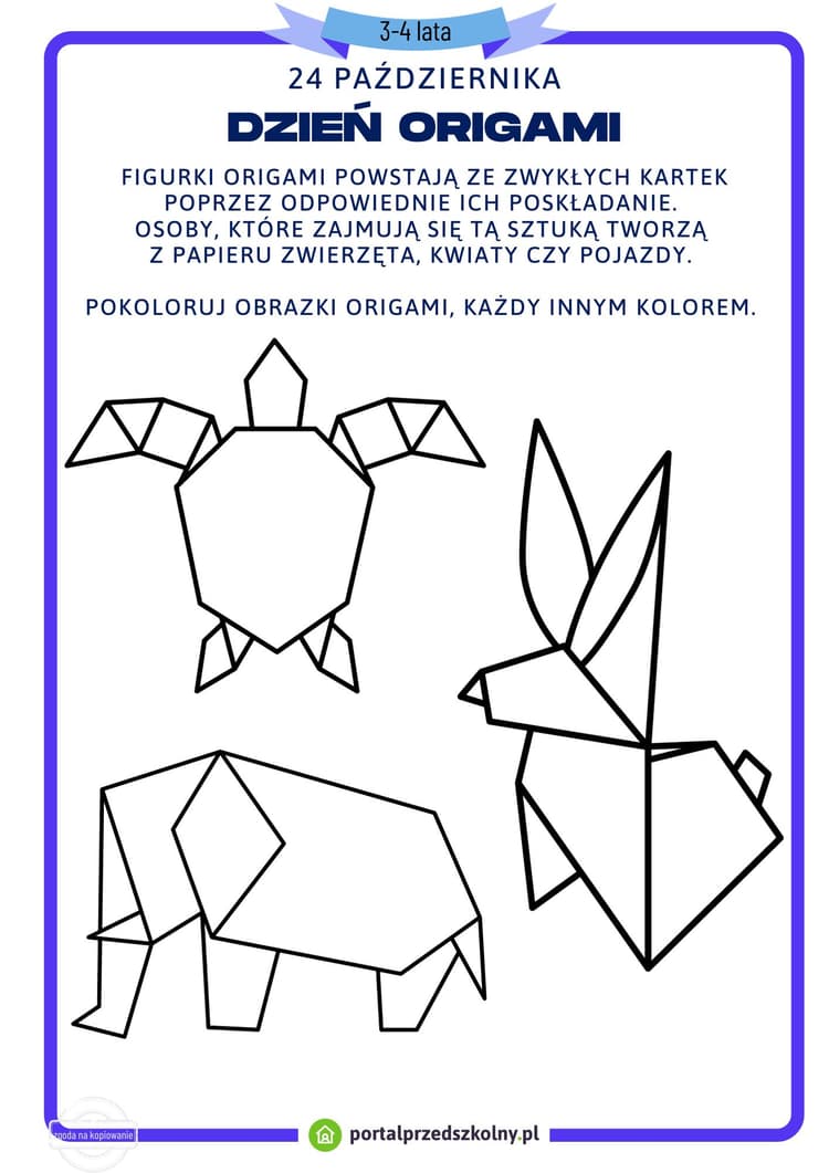 Karta pracy dla 3 i 4-latków na 24 października (Dzień Origami)