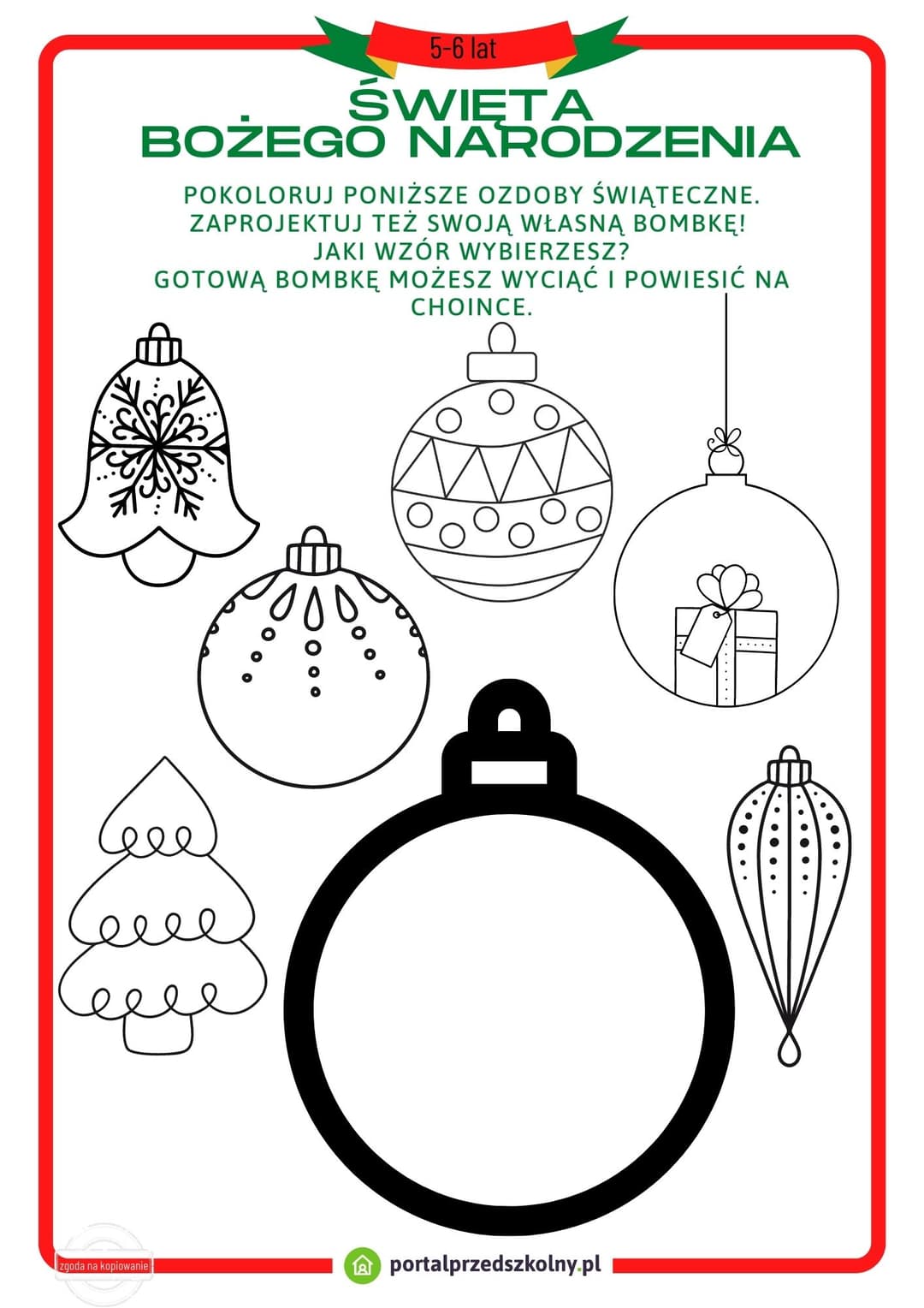 Karta pracy dla 5 i 6-latków na 25 grudnia (Boże Narodzenie)