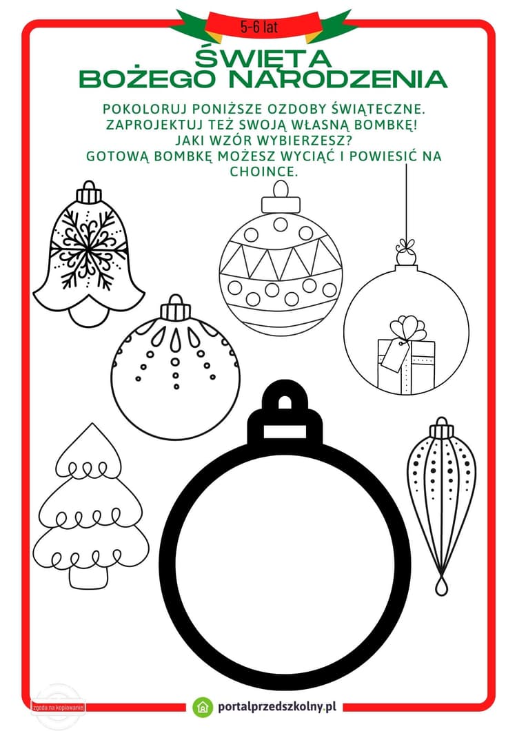 Karta pracy dla 5 i 6-latków na 25 grudnia (Boże Narodzenie)