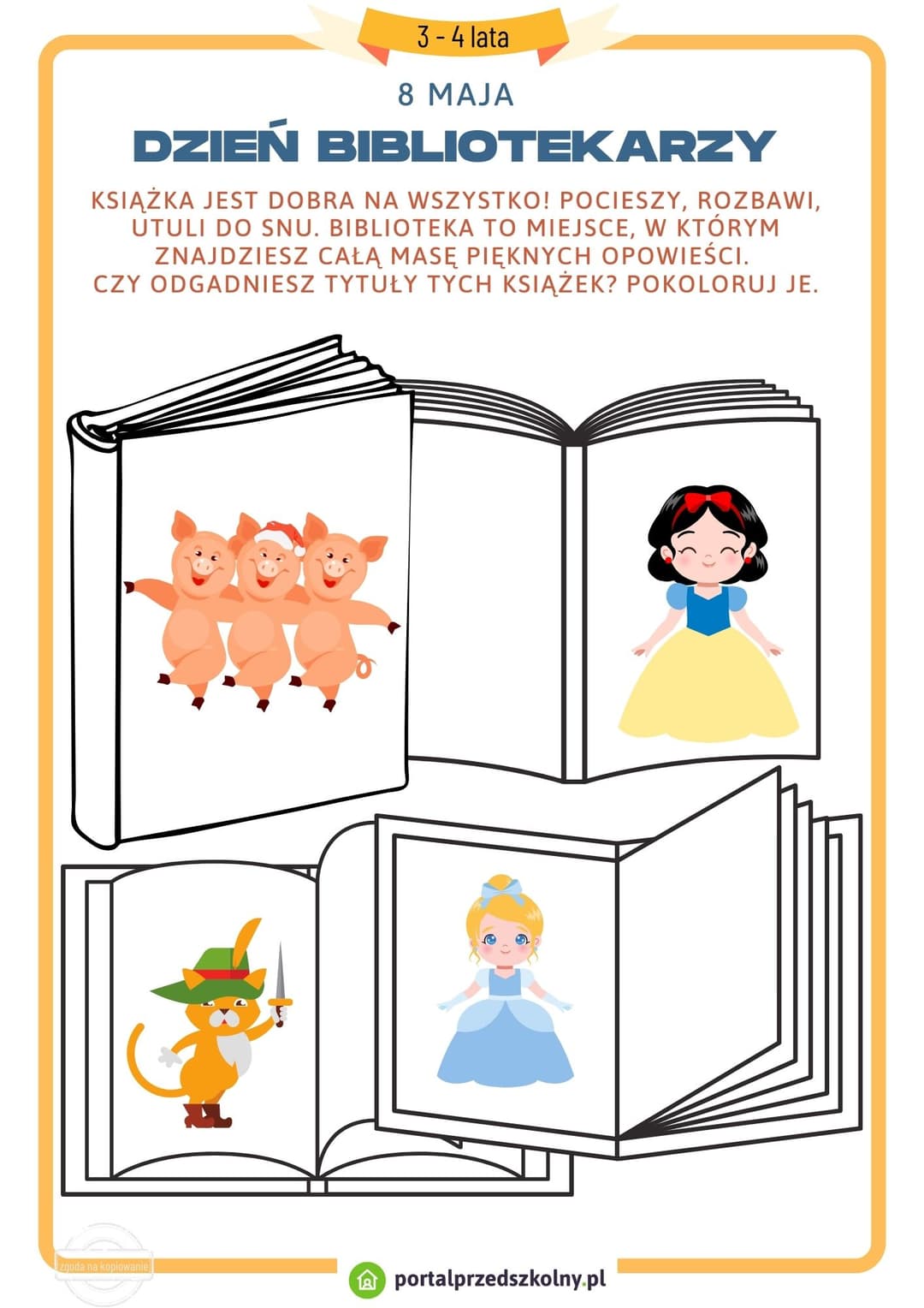   Karty pracy dla 3-4 latków na 8 maja (Dzień Bibliotekarza)