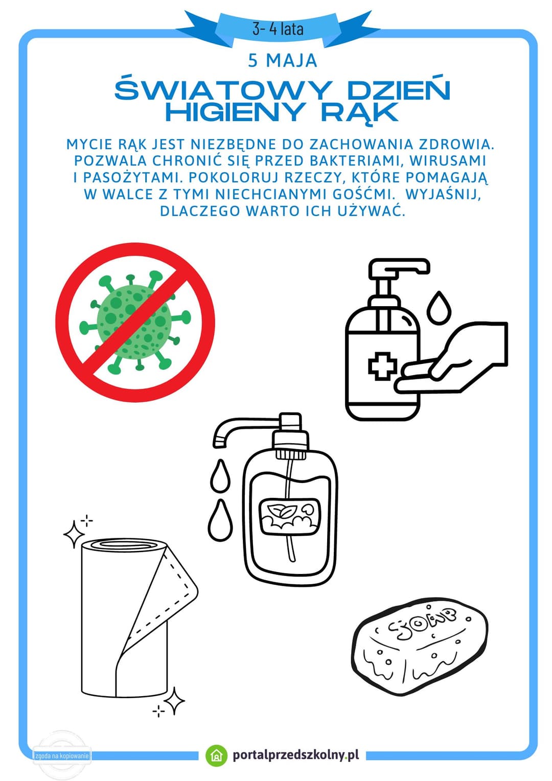 Karta pracy dla 3 i 4-latków na 5 maja (Światowy Dzień Higieny Rąk