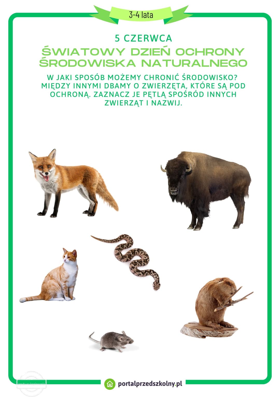   Karta pracy dla 3 i 4-latków na 5 czerwca (Dzień Ochrony Środowiska Naturalnego)