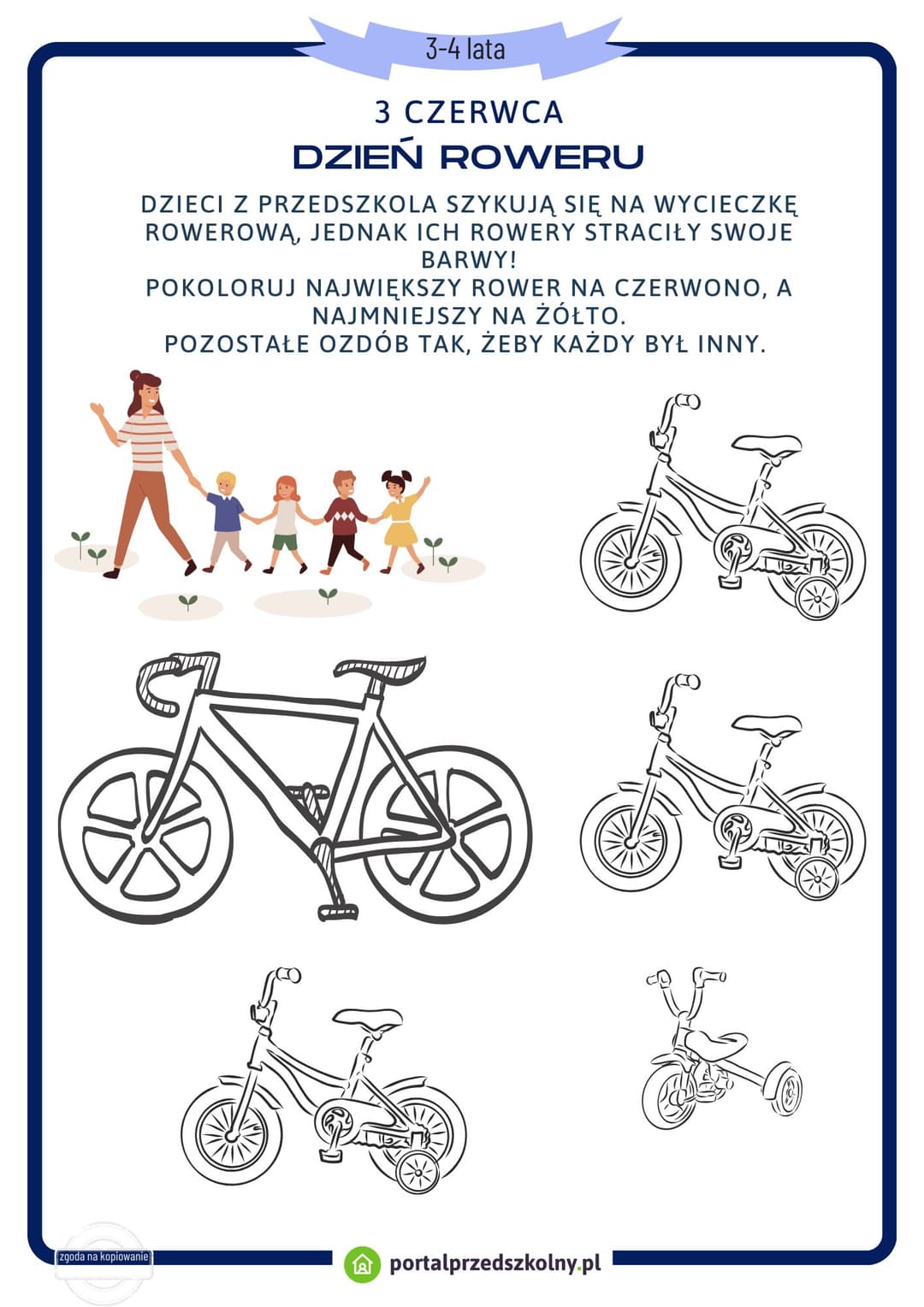   Karta pracy dla 3 i 4-latków na 3 czerwca (Dzień Roweru) 