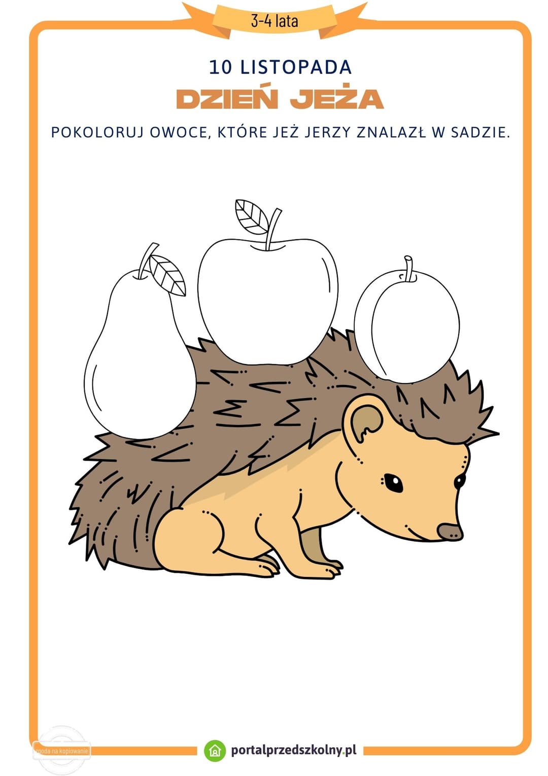 Karta pracy dla 3 i 4-latków na 10 listopada (Dzień Jeża)