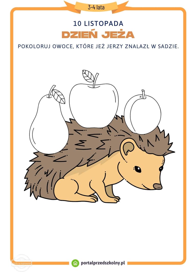 Karta pracy dla 3 i 4-latków na 10 listopada (Dzień Jeża)