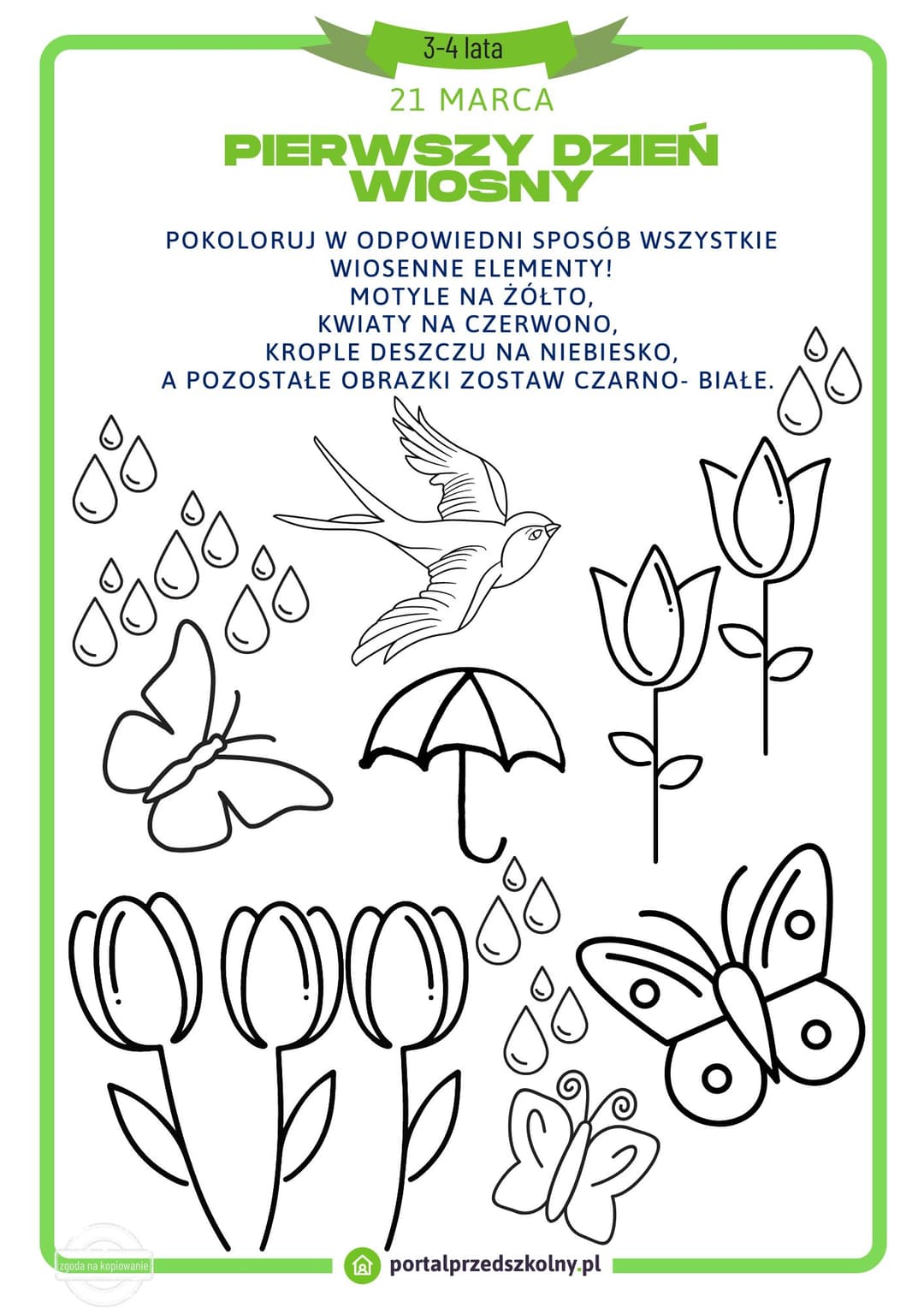 Karta pracy dla 3 i 4-latków na 21 marca (Pierwszy Dzień Wiosny)