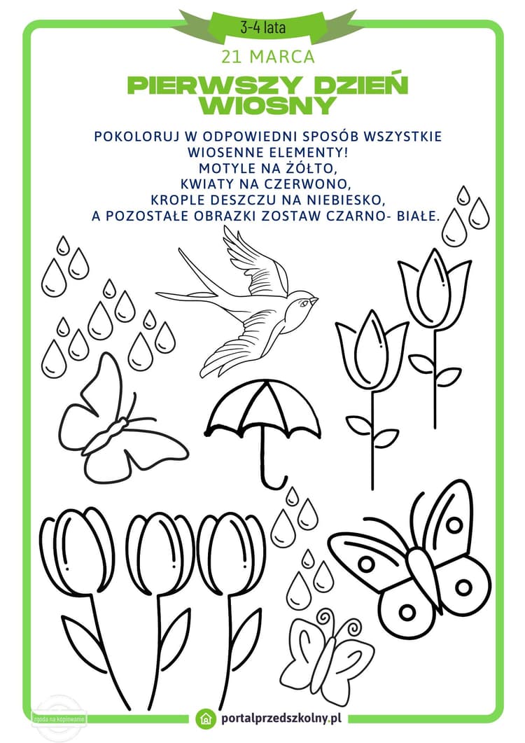 Karta pracy dla 3 i 4-latków na 21 marca (Pierwszy Dzień Wiosny)