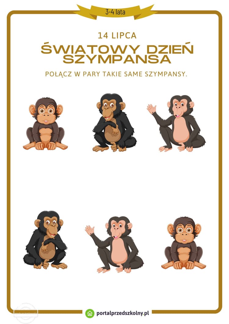   Karta pracy dla 3 i 4-latków na 14 lipca (Światowy Dzień Szympansa)
