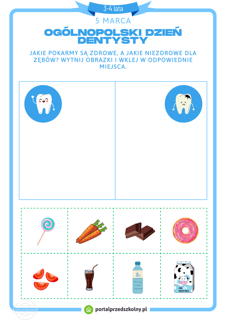 Karta pracy dla 3-4-latków na 5 marca (Ogólnopolski Dzień Dentysty)
