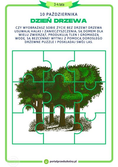Karta pracy dla 3 i 4-latków na 10 października Dzień Drzewa