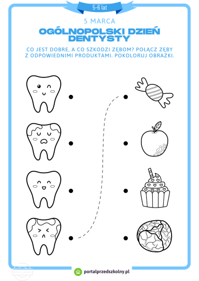 Karta pracy dla 5-6-latków na 5 marca (Ogólnopolski Dzień Dentysty)