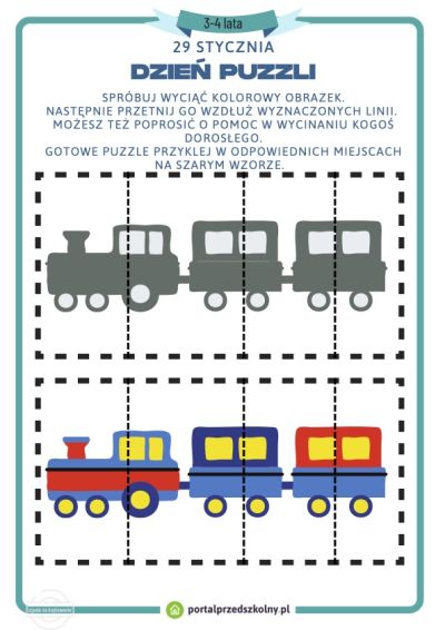 Karta pracy dla 3 i 4-latków na 29 stycznia (Dzień Puzzli)