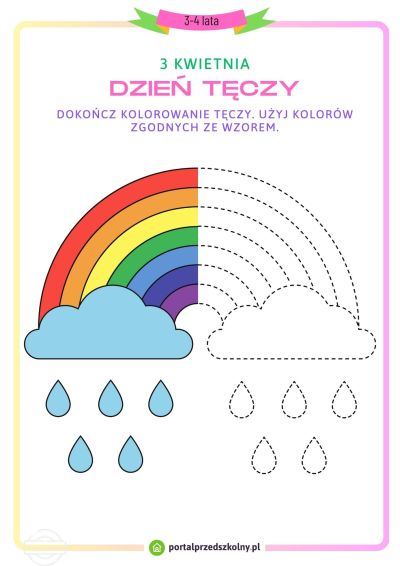 Karta pracy dla 3 i 4-latków na 3 kwietnia (Dzień Tęczy)