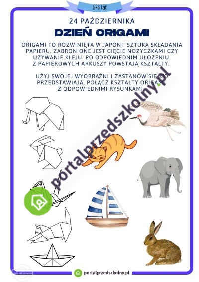 Karta pracy dla 5 i 6-latków na 24 października (Dzień Origami)