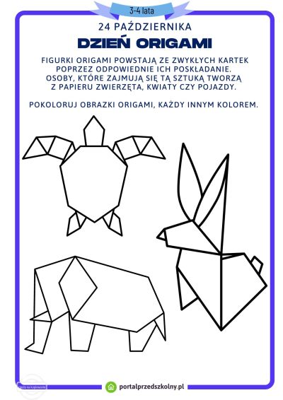 Karta pracy dla 3 i 4-latków na 24 października (Dzień Origami)