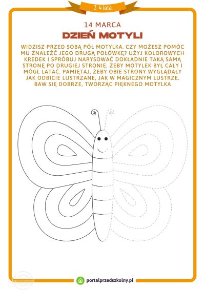 Karta pracy dla 3-4-latków na 14 marca (Dzień Motyli)