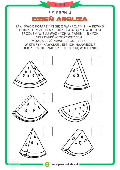 Karta pracy dla 5 i 6-latków na 3 sierpnia (Dzień Arbuza)