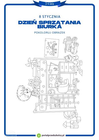 Karta pracy dla 3-4-latków na 8 stycznia (Dzień Sprzątania Biurka)