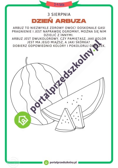Karta pracy dla 3 i 4-latków na 3 sierpnia (Dzień Arbuza)