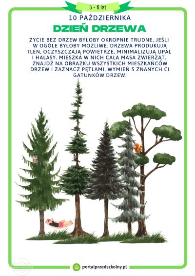 Karta pracy dla 5 i 6-latków na 10 października Dzień Drzewa