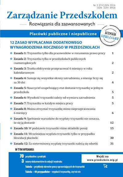 Zarzadzanie przedszkolem nr specjalny 2 styczeń 2016