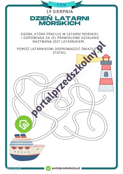 Karta pracy dla 5 i 6-latków na 19 sierpnia (Dzień Latarni Morskich)