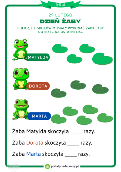 Karta pracy dla 5-6-latków na 29 lutego (Dzień Żaby)