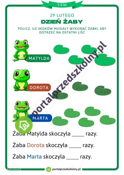 Karta pracy dla 5-6-latków na 29 lutego (Dzień Żaby)