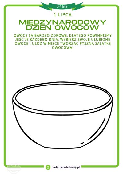 Karta pracy dla 3 i 4-latków na 1 lipca (Międzynarodowy Dzień Owoców)