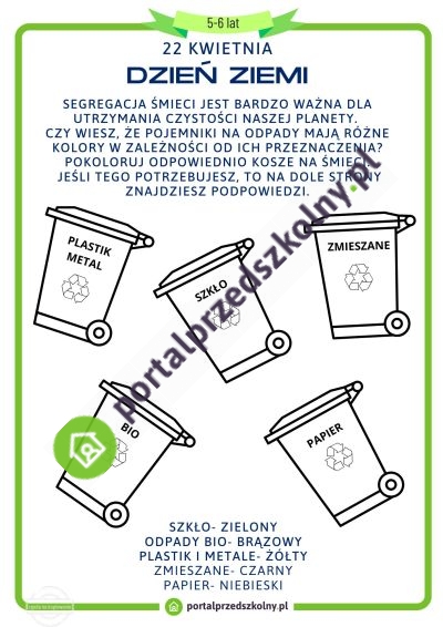 Karta pracy dla 5 i 6-latków na 22 kwietnia (Dzień Ziemi)