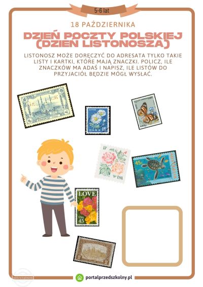 Karta pracy dla 5 i 6-latków na 18 października Dzień Poczty Polskiej (Dzień Listonosza)