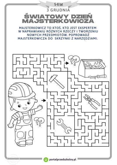 Karta pracy dla 5 i 6-latków na 3 grudnia (Światowy Dzień Majsterkowicza)