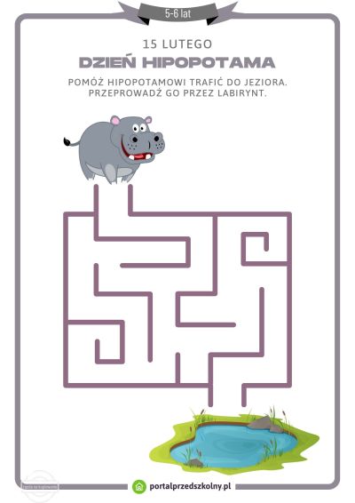 Karta pracy dla 5-6-latków na 15 lutego (Dzień Hipopotama)