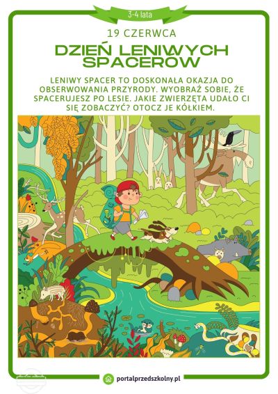 Karta pracy dla 3 i 4-latków na 19 czerwca (Dzień Leniwych Spacerów)