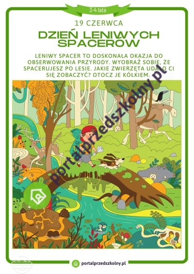   Karta pracy dla 3 i 4-latków na 19 czerwca (Dzień Leniwych Spacerów)