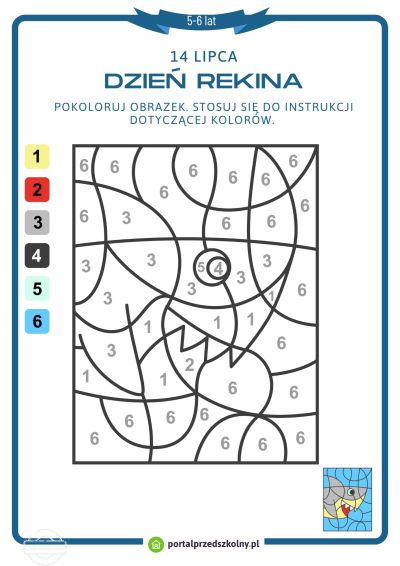 Karta pracy dla 5 i 6-latków na 14 lipca (Dzień Rekina)