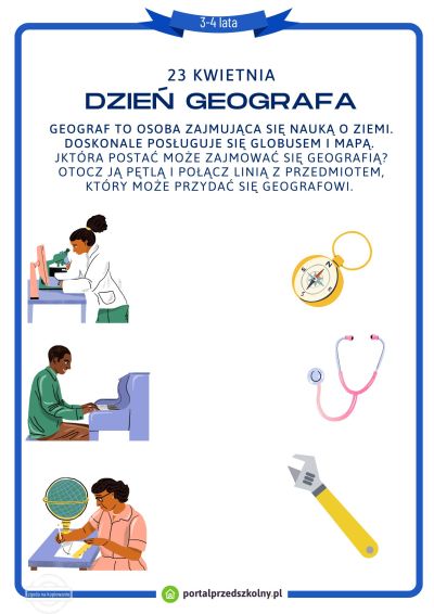 Karta pracy dla 3 i 4-latków na 23 kwietnia (Dzień Geografa)