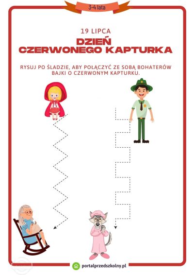 Karta pracy dla 3 i 4-latków na 19 lipca (Dzień Czerwonego Kapturka) 